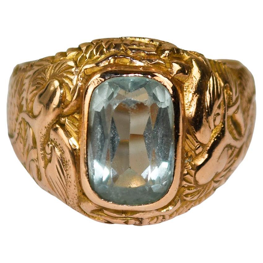 12K Gelbgold Vintage Aquamarin Ring 15.1g im Angebot