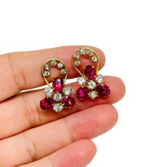 12kt gold filled vintage signed pink rhinestones designer screw back earrings