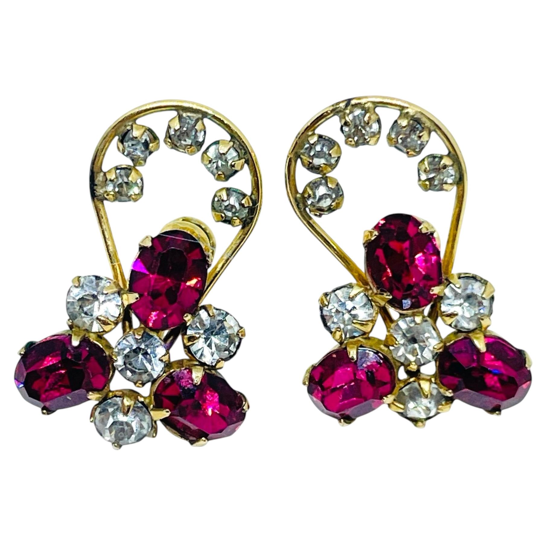 pendientes de oro de 12 quilates vintage firmados con brillantes rosas de diseño con cierre de rosca