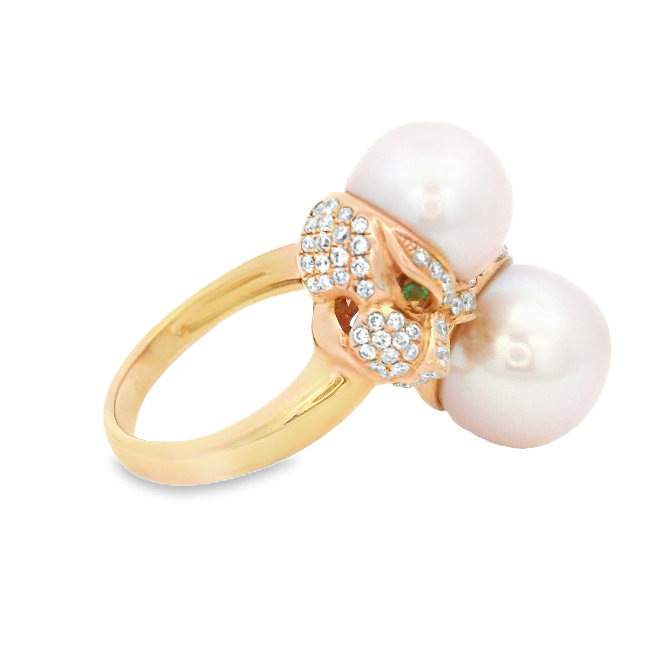 Contemporary 12mm and 9mm Pearl Diamond Tiger Ring in 18K Rose Gold For Sale