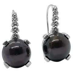 12mm Black Mabe Earring in Engraved Sterling Silver