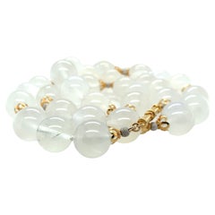 12mm Blue Flash Moonstone Beaded Necklace with White and Yellow Gold Accents