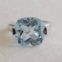 12mm Blue Topaz Sterling Silver Cocktail Statement Ring - Size 6