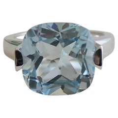 12mm Blue Topaz Sterling Silver Cocktail Statement Ring - Size 6