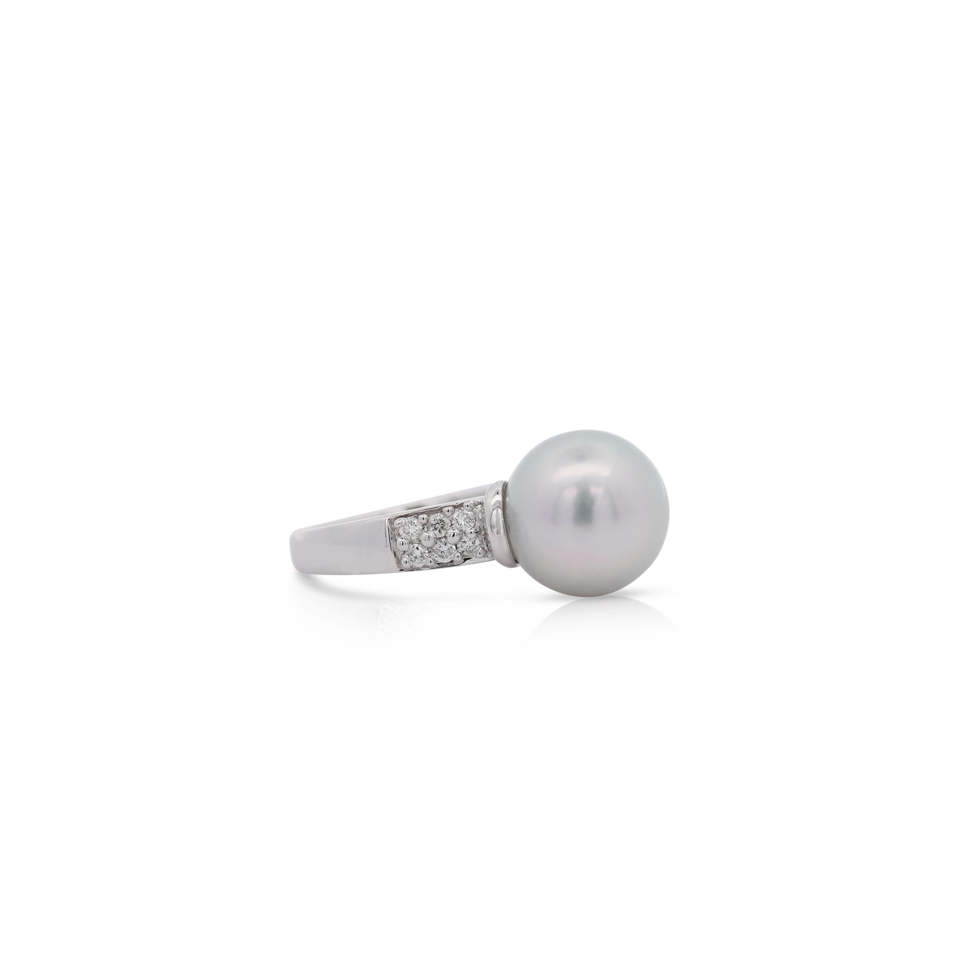 Anillo de Platino con Perla Cultivada del Mar del Sur de 12 mm y Diamante Redondo Art Decó en venta