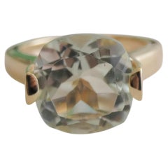 12mm Green Amethyst Gold Plated Sterling Silver Cocktail Statement Ring - Size 6