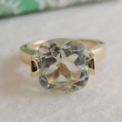 12mm Green Amethyst Gold Plated Sterling Silver Cocktail Statement Ring - Size 9