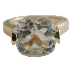 12mm Green Amethyst Gold Plated Sterling Silver Cocktail Statement Ring - Size 9