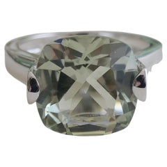 12mm Green Amethyst Prasiolite Sterling Silver Cocktail Statement Ring - Size 6