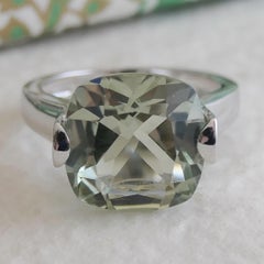 12mm Green Amethyst Prasiolite Sterling Silver Cocktail Statement Ring - Size 7