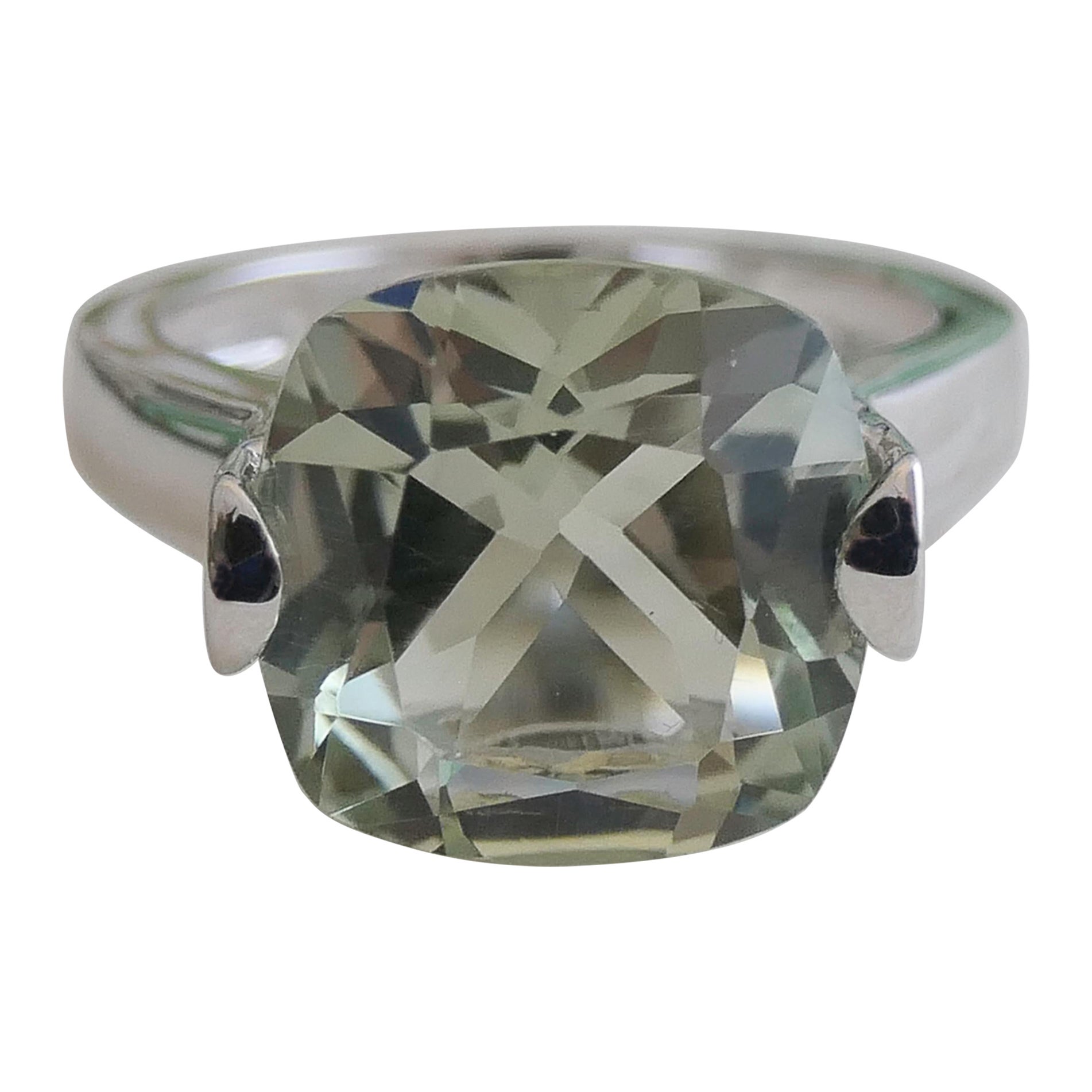 12mm Green Amethyst Prasiolite Sterling Silver Cocktail Statement Ring - Size 7 For Sale