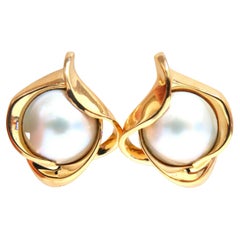 Vintage Mabe Pearls Earrings 14kt Gold