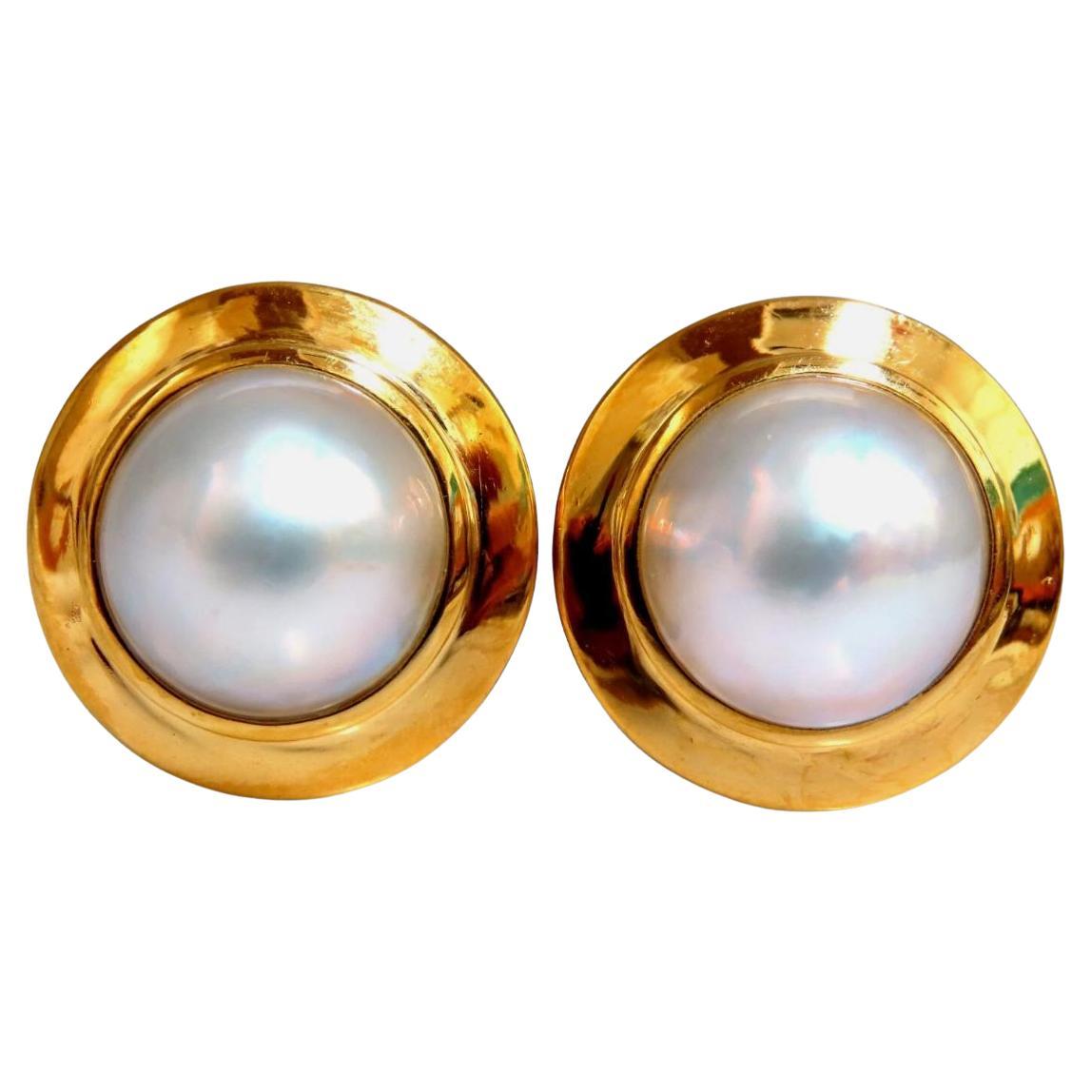12mm Mabe Pearls Earrings 18kt Gold** For Sale