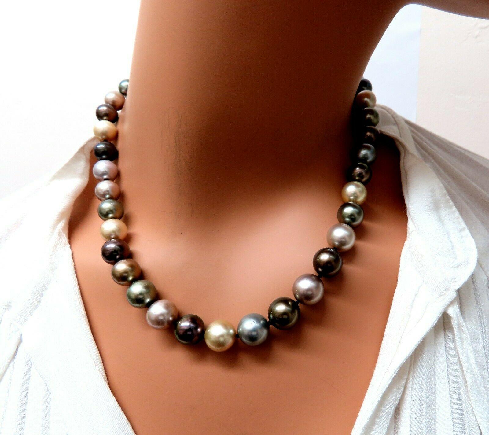 Natural Tahitian Multi-Color Peacock Pearls Necklace 14 Karat In New Condition In New York, NY