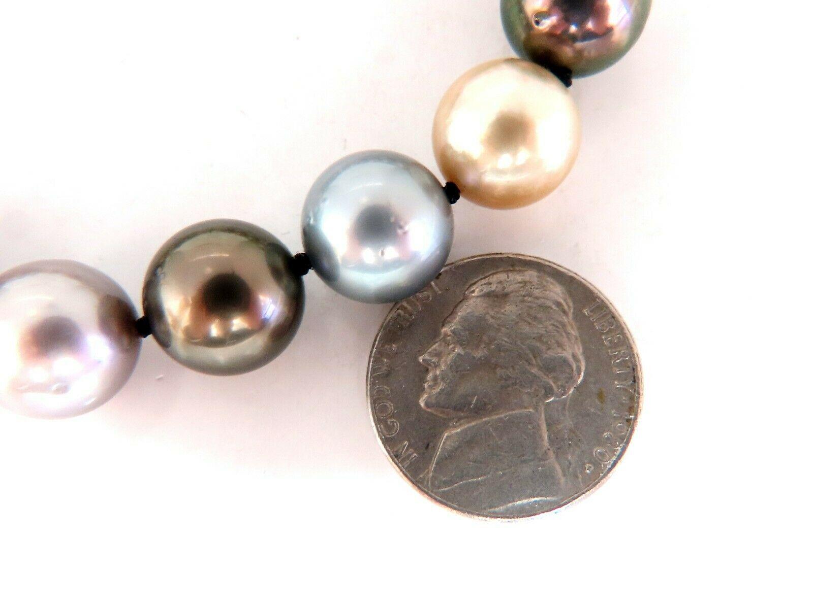 Women's or Men's Natural Tahitian Multi-Color Peacock Pearls Necklace 14 Karat