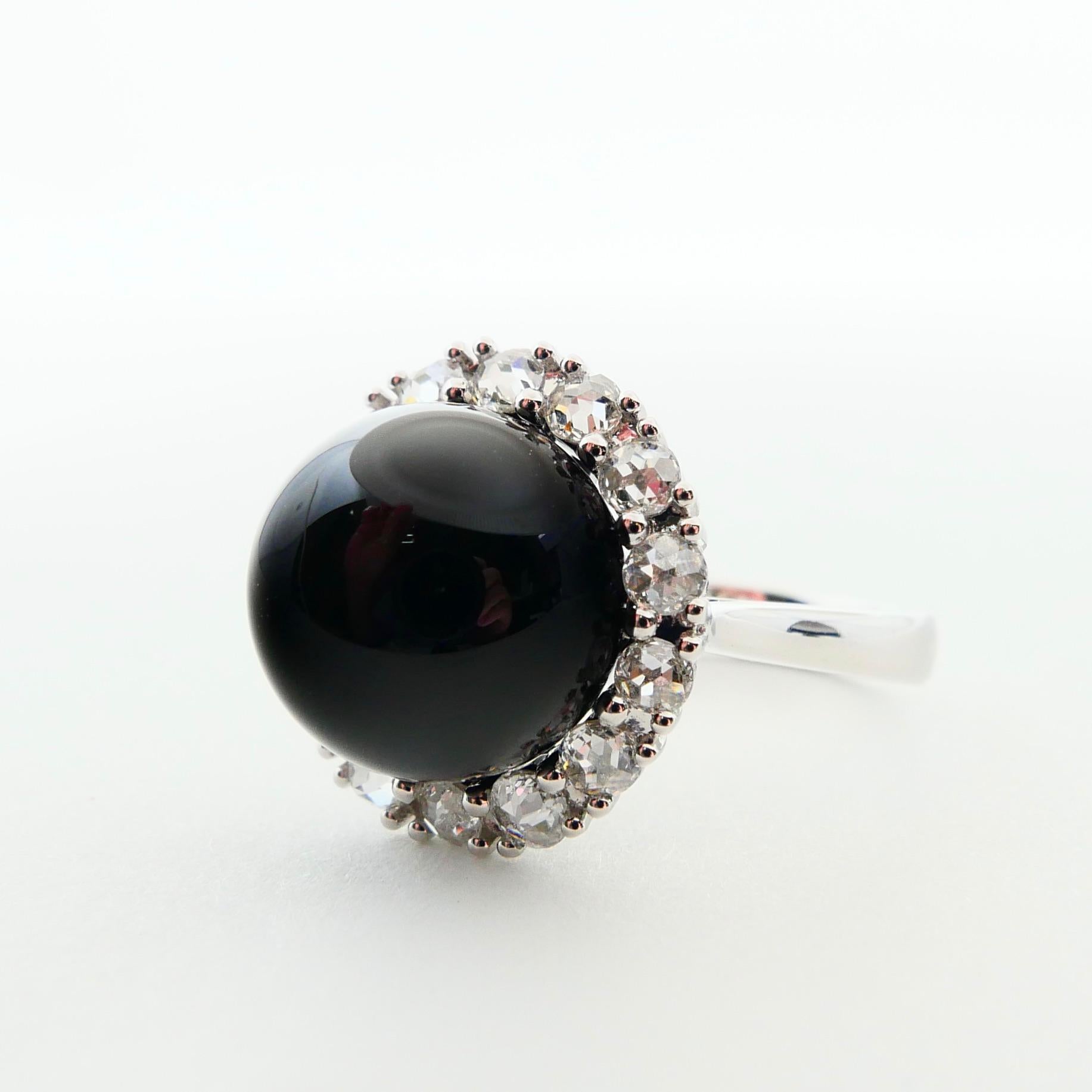 Onyx 12mm And Antique Rose Cut Diamond Cocktail Ring.  For Sale 5