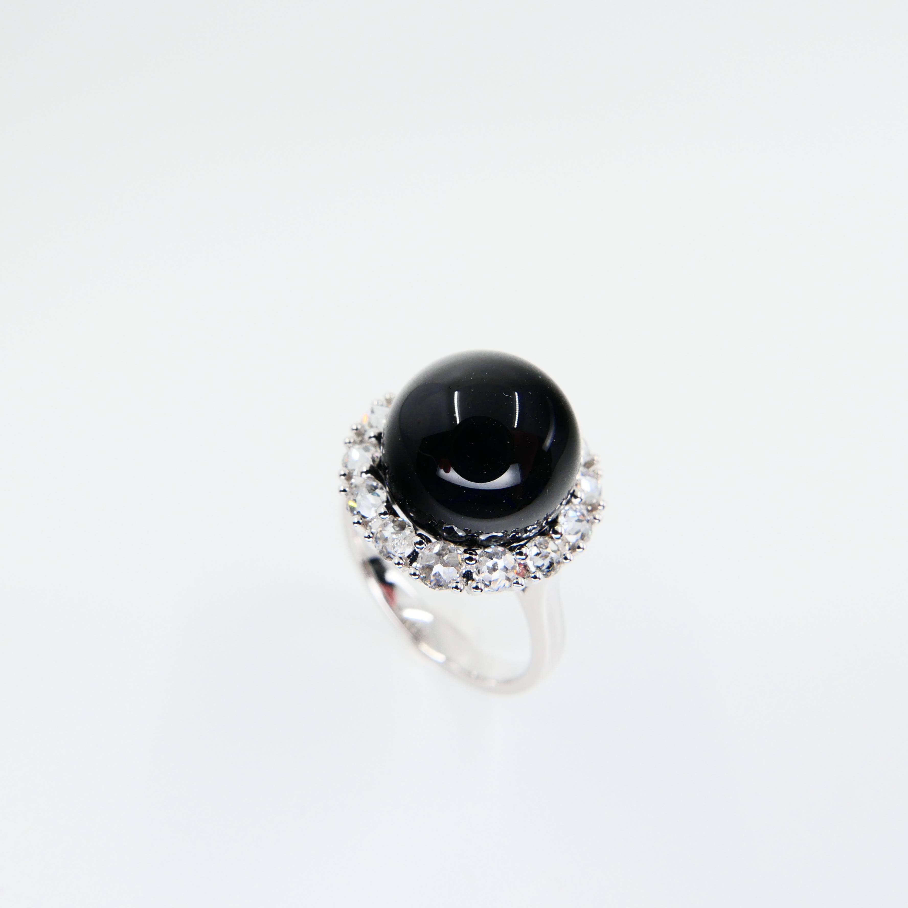Onyx 12mm And Antique Rose Cut Diamond Cocktail Ring.  For Sale 6
