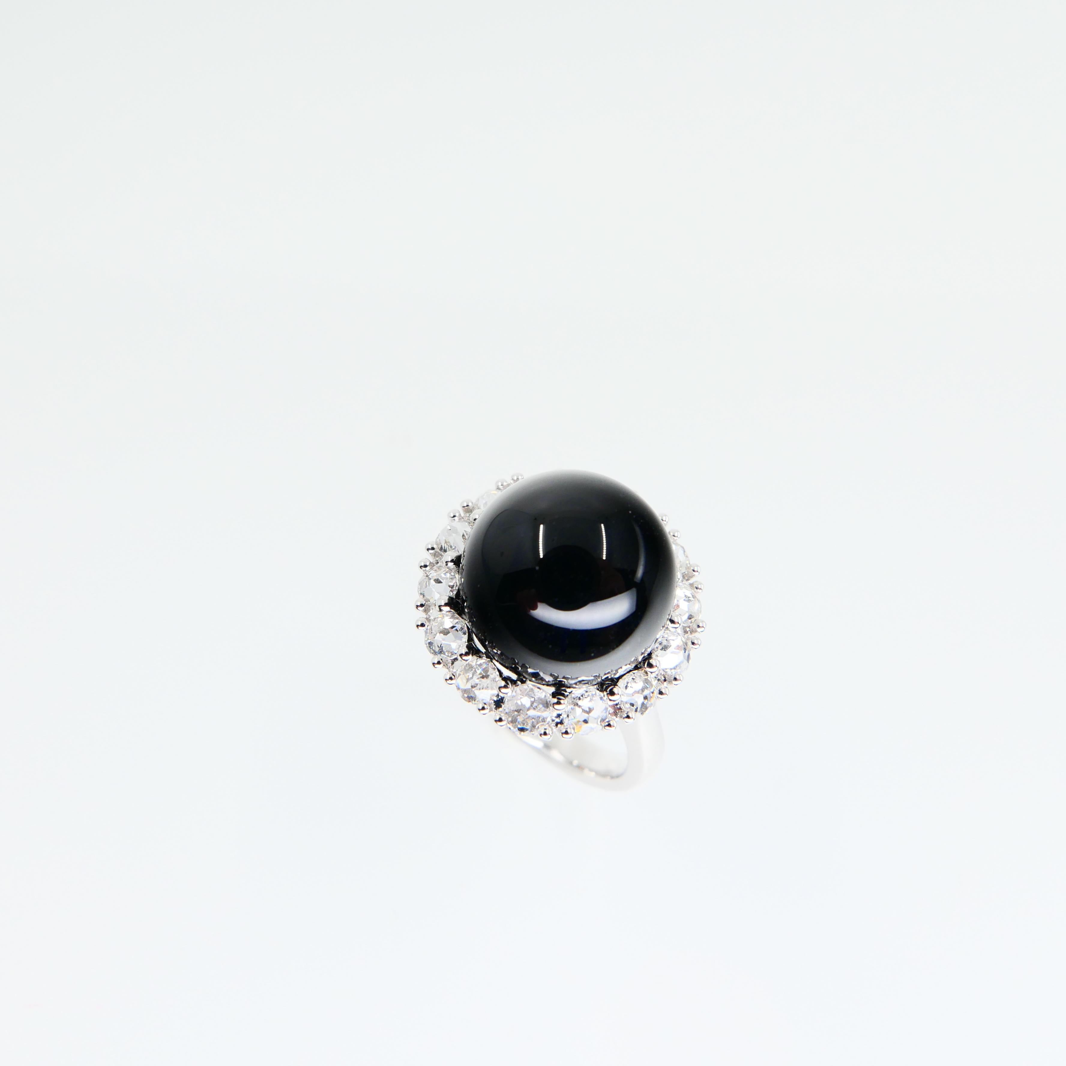 Onyx 12mm And Antique Rose Cut Diamond Cocktail Ring.  For Sale 7
