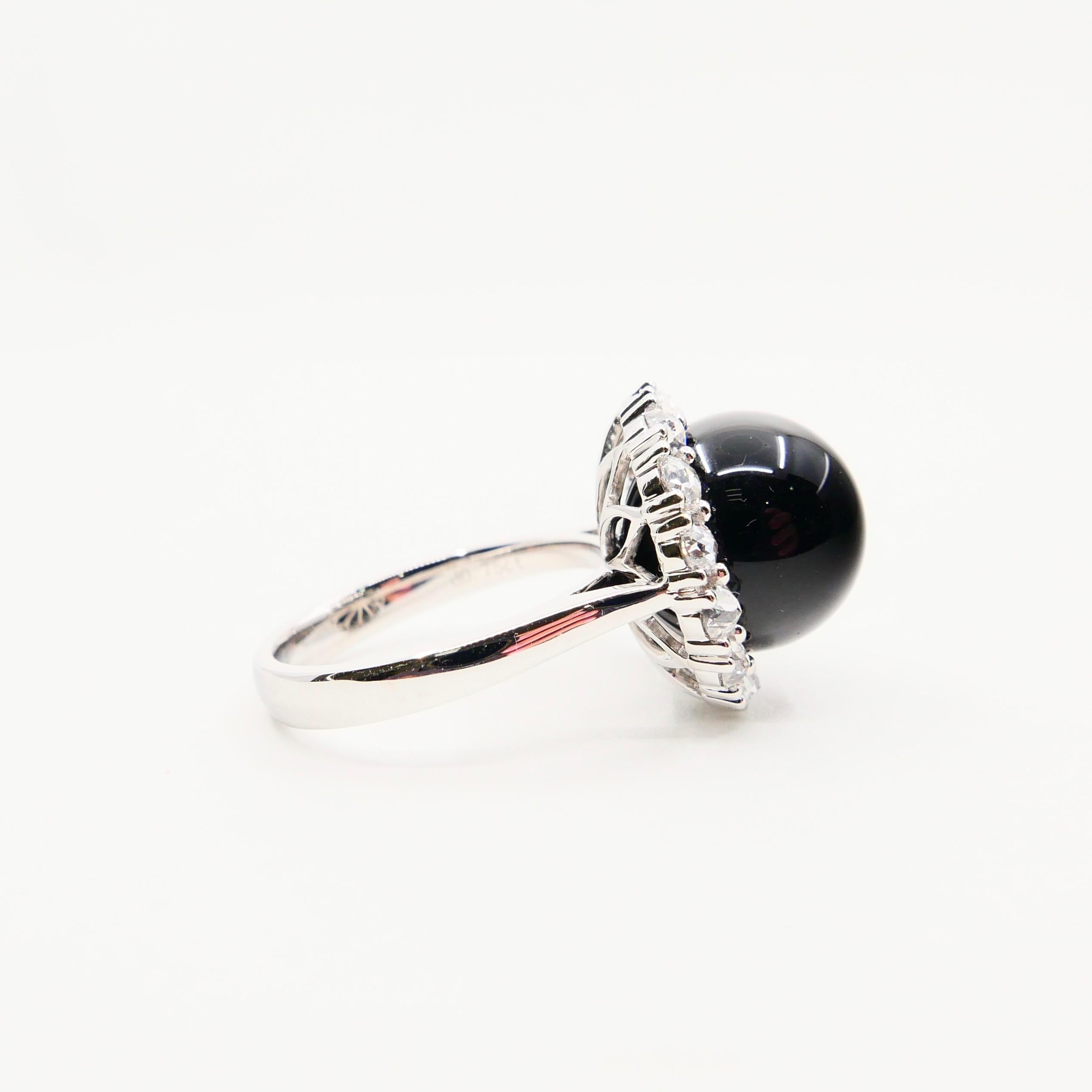 Onyx 12mm And Antique Rose Cut Diamond Cocktail Ring.  For Sale 8