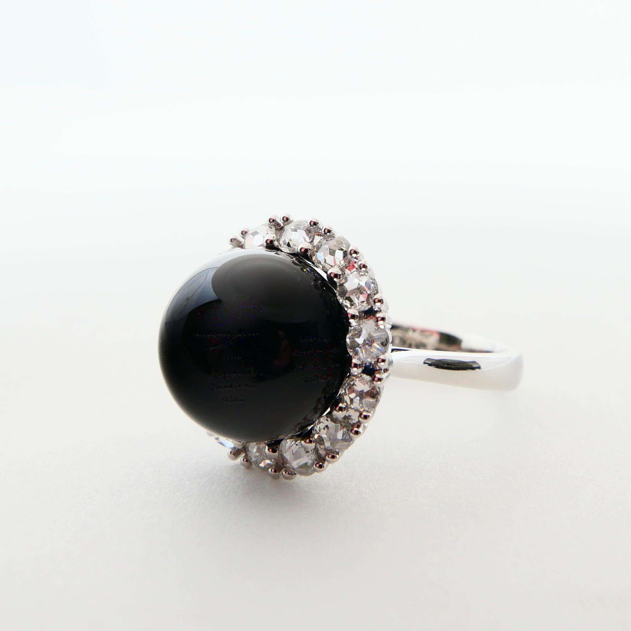 Onyx 12mm And Antique Rose Cut Diamond Cocktail Ring.  For Sale 9