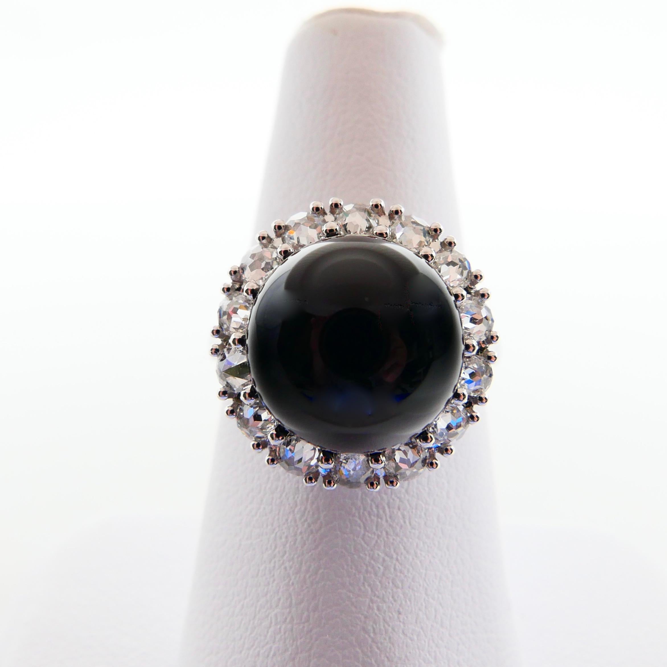 Onyx 12mm And Antique Rose Cut Diamond Cocktail Ring.  For Sale 10