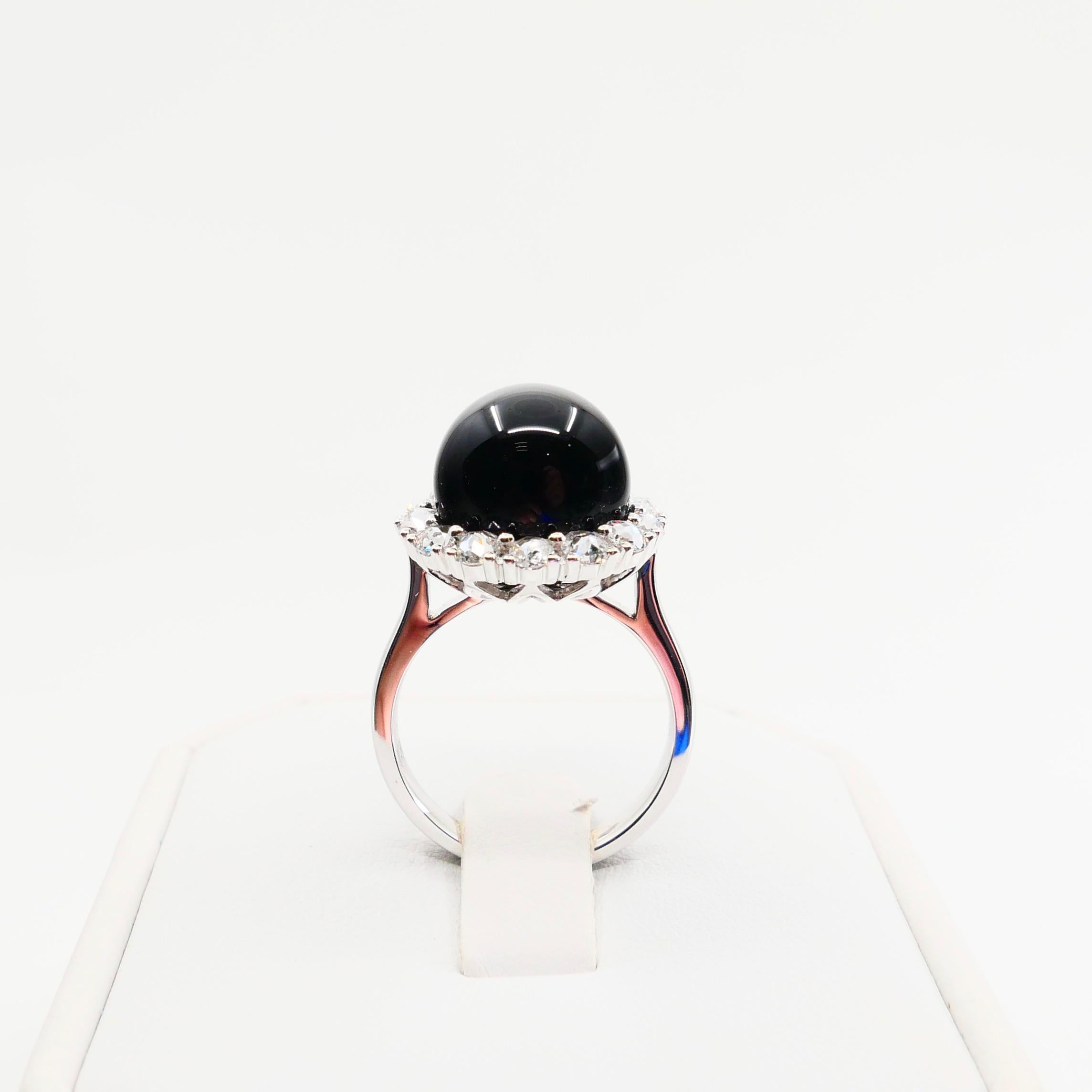 Onyx 12mm And Antique Rose Cut Diamond Cocktail Ring.  For Sale 11
