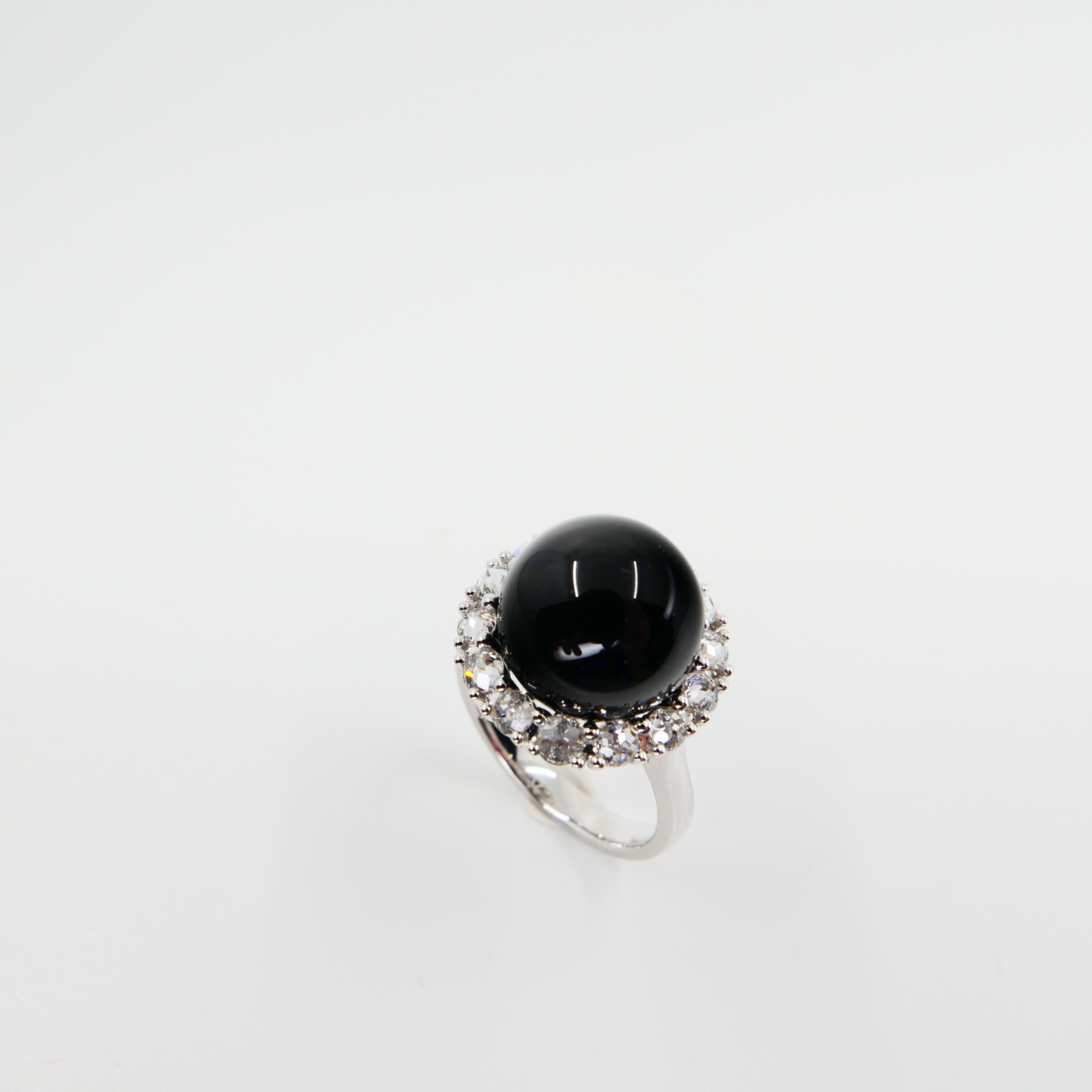 Onyx 12mm And Antique Rose Cut Diamond Cocktail Ring.  For Sale 12