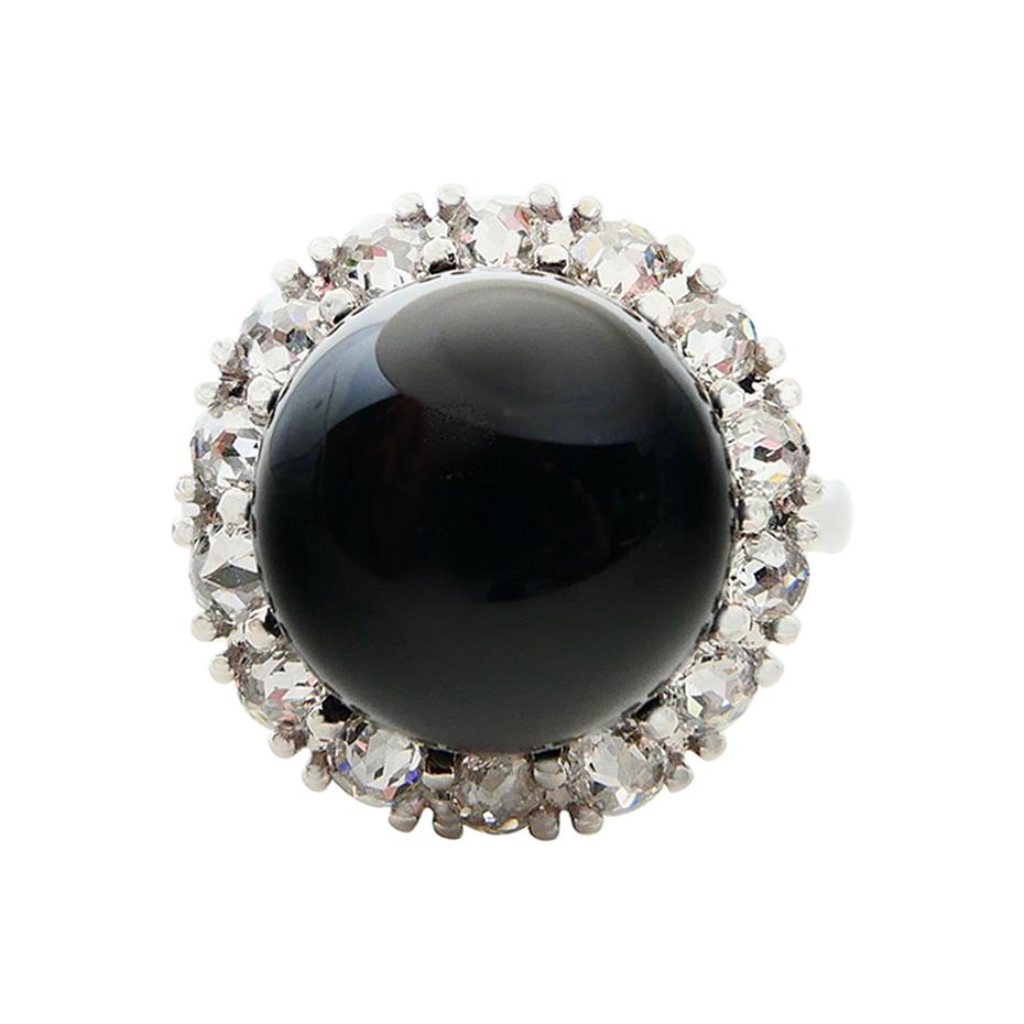 Onyx 12mm And Antique Rose Cut Diamond Cocktail Ring.  For Sale 4