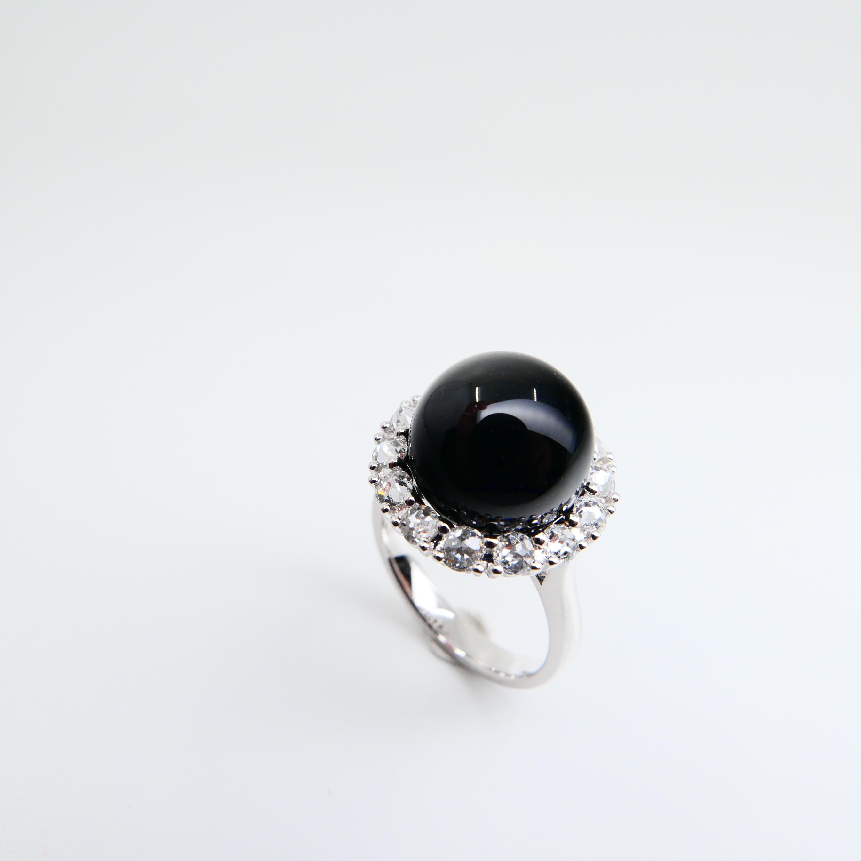 Bague cocktail en onyx de 12 mm et diamants de taille rose ancienne.  Pour femmes en vente