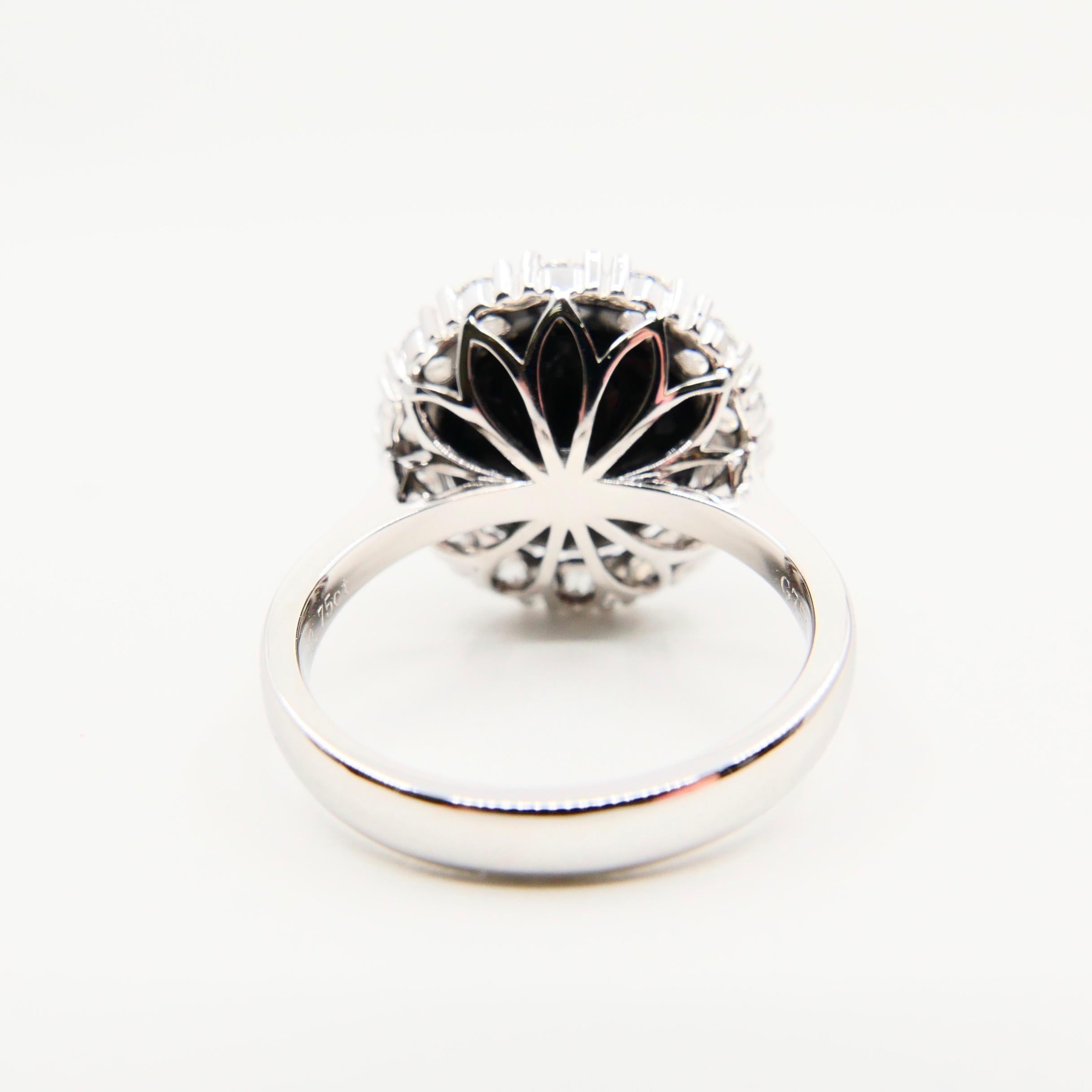 Round Cut Onyx 12mm And Antique Rose Cut Diamond Cocktail Ring.  For Sale