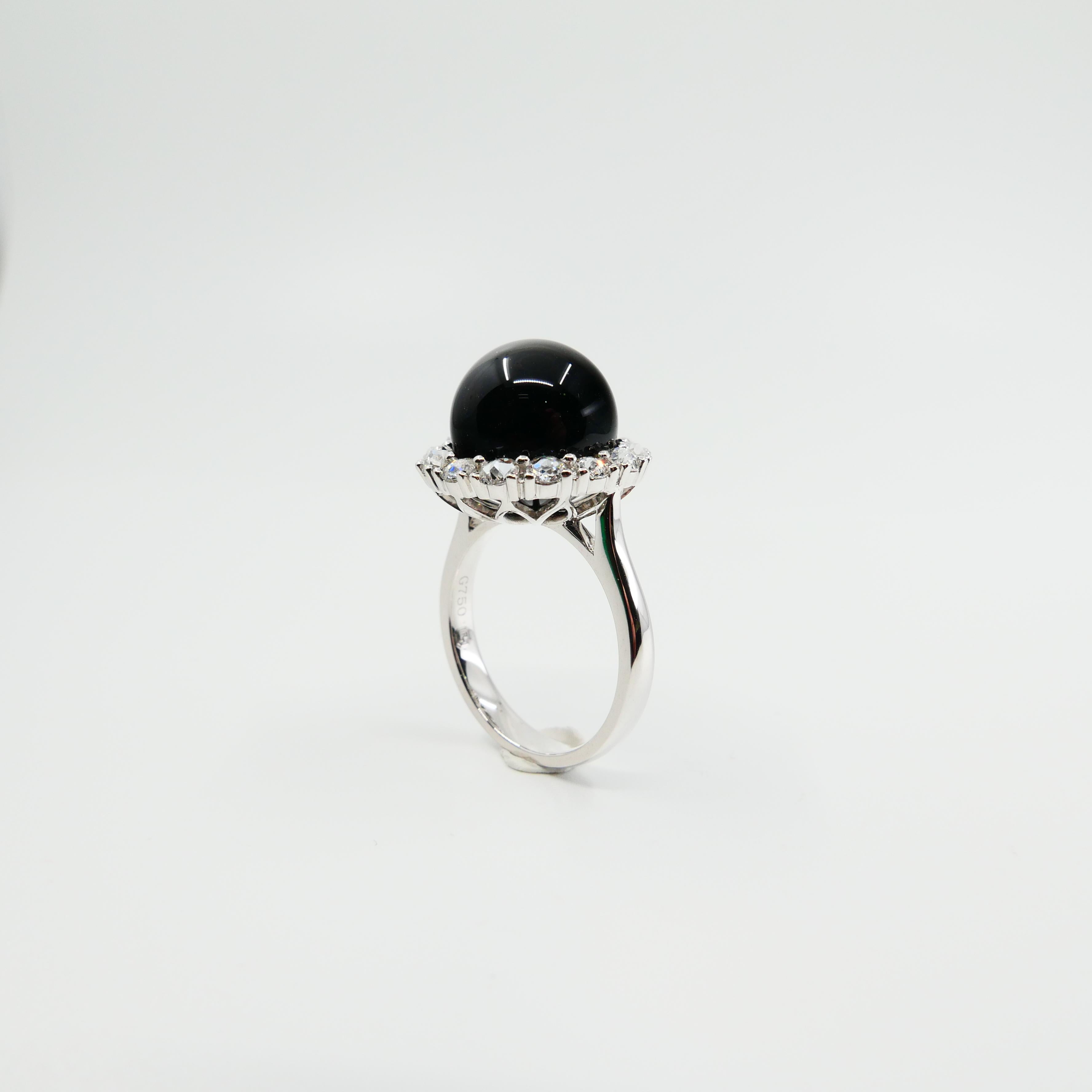 Women's Onyx 12mm And Antique Rose Cut Diamond Cocktail Ring.  For Sale