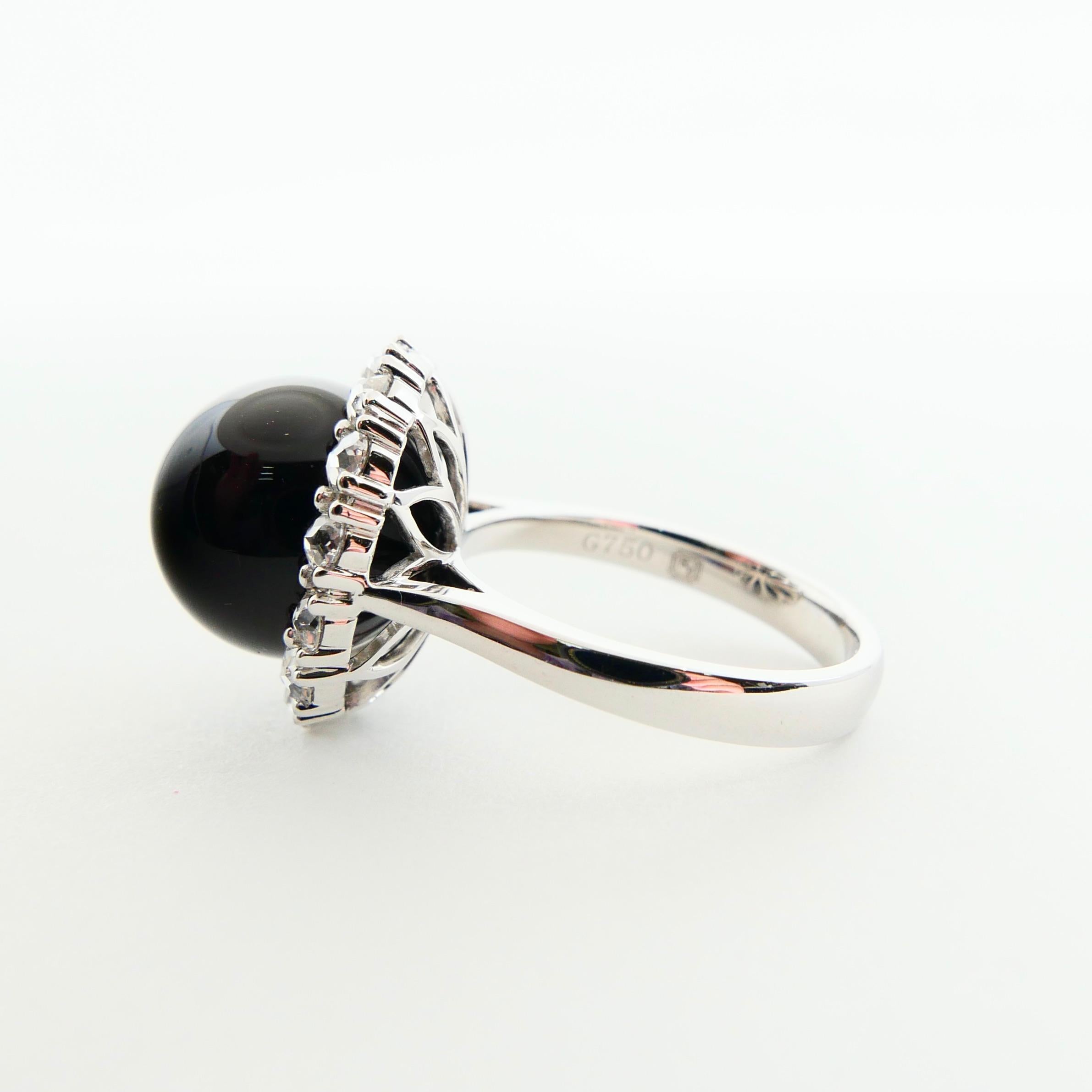 Onyx 12mm And Antique Rose Cut Diamond Cocktail Ring.  For Sale 2