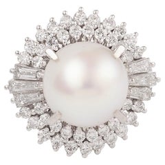 Pearl Diamonds Platinum Vintage Cocktail Ring