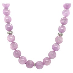 12mm Round Kunzite Beaded Necklace with Diamond and Gold Accents, 18 Inches
