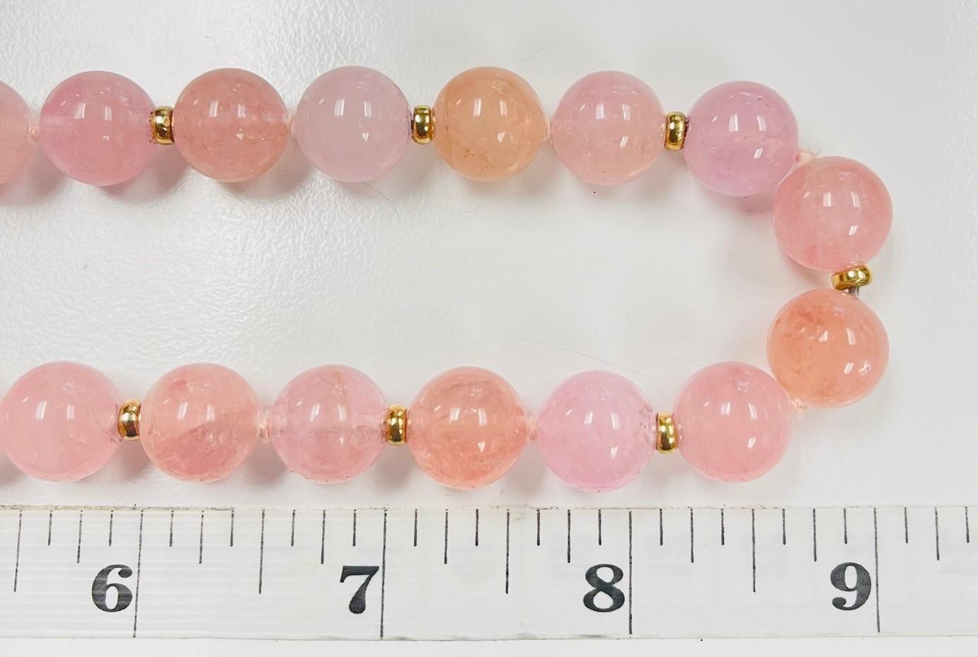 Women's Round Pink and Peach Morganite Bead Yellow Gold Necklace