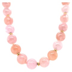 Round Pink and Peach Morganite Bead Yellow Gold Necklace