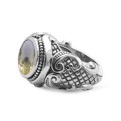 12mm Runder Gelber Quarz Edelstein Ring in Sterling Silber
