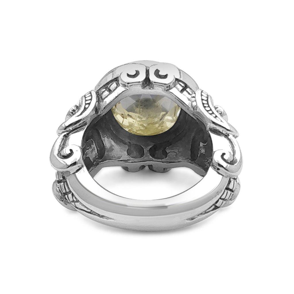 Im Angebot: 12mm Runder Gelber Quarz Edelstein Ring in Sterling Silber () 3