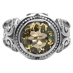 12mm Round Yellow Quartz Gemstone Ring in Sterling Silver