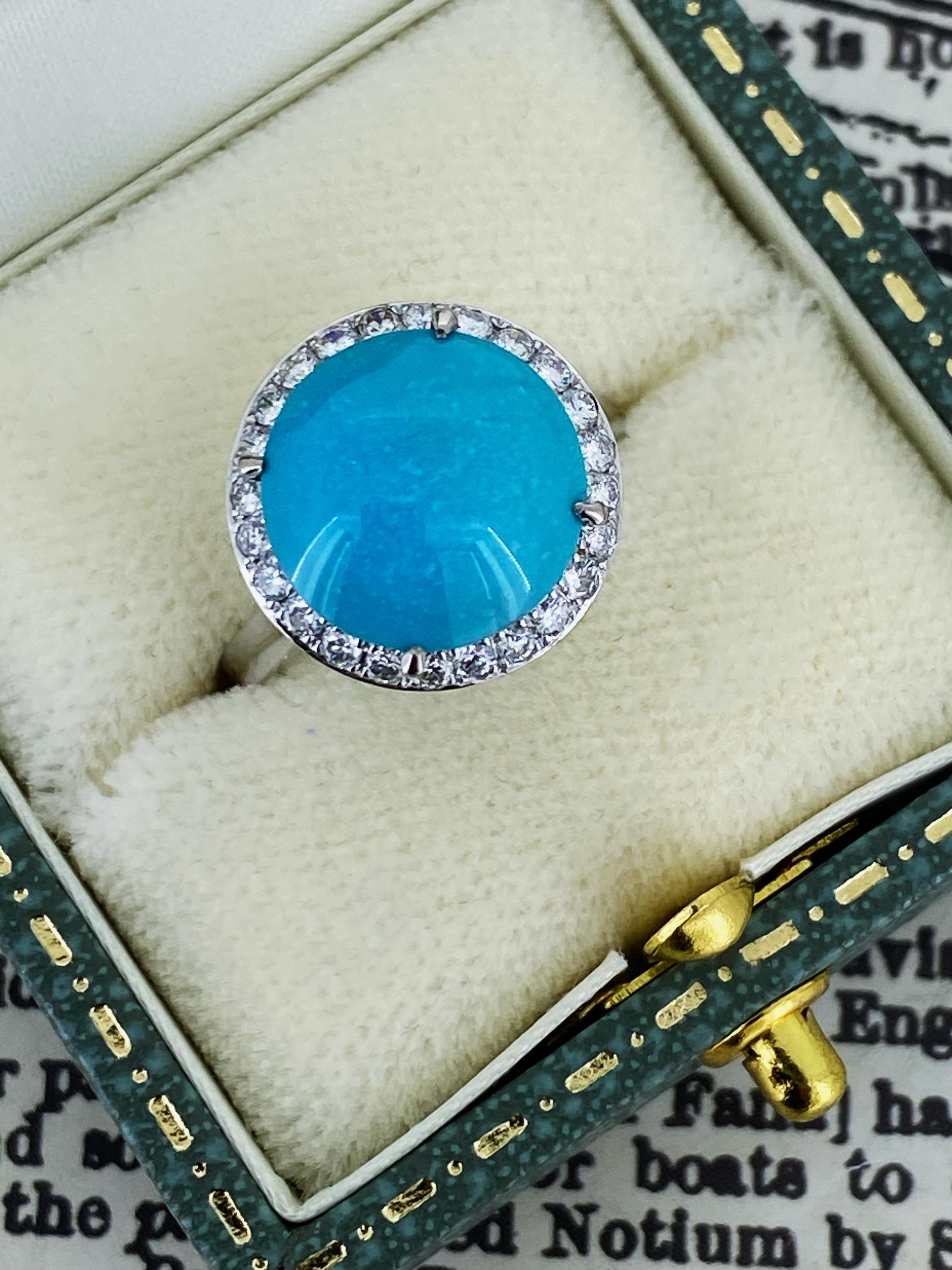 Modern 12mm Sleeping Beauty Turquoise & 0.48ct Diamond Cocktail Ring in 18K White Gold
