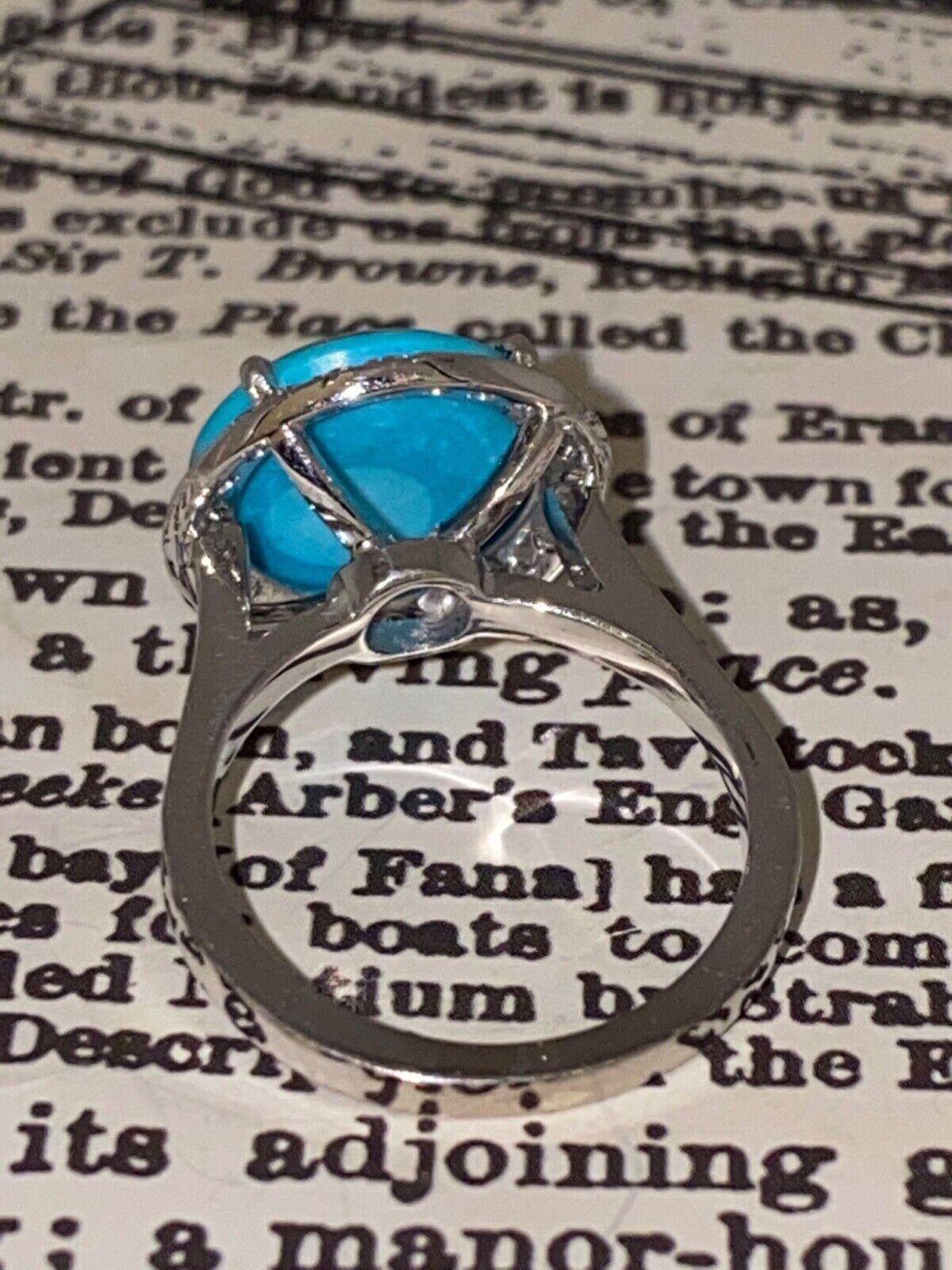 12mm Sleeping Beauty Turquoise & 0.48ct Diamond Cocktail Ring in 18K White Gold For Sale 1