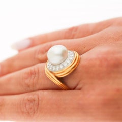 Perla dei mari del sud da 12 mm e diamante da 1,38 carati Trio di perle in oro bicolore 18 carati