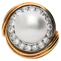 Perla dei mari del sud da 12 mm e diamante da 1,38 carati Trio di perle in oro bicolore 18 carati