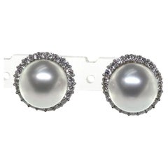 12mm South Sea Pearl and Diamond Stud Earring in 18K White Gold