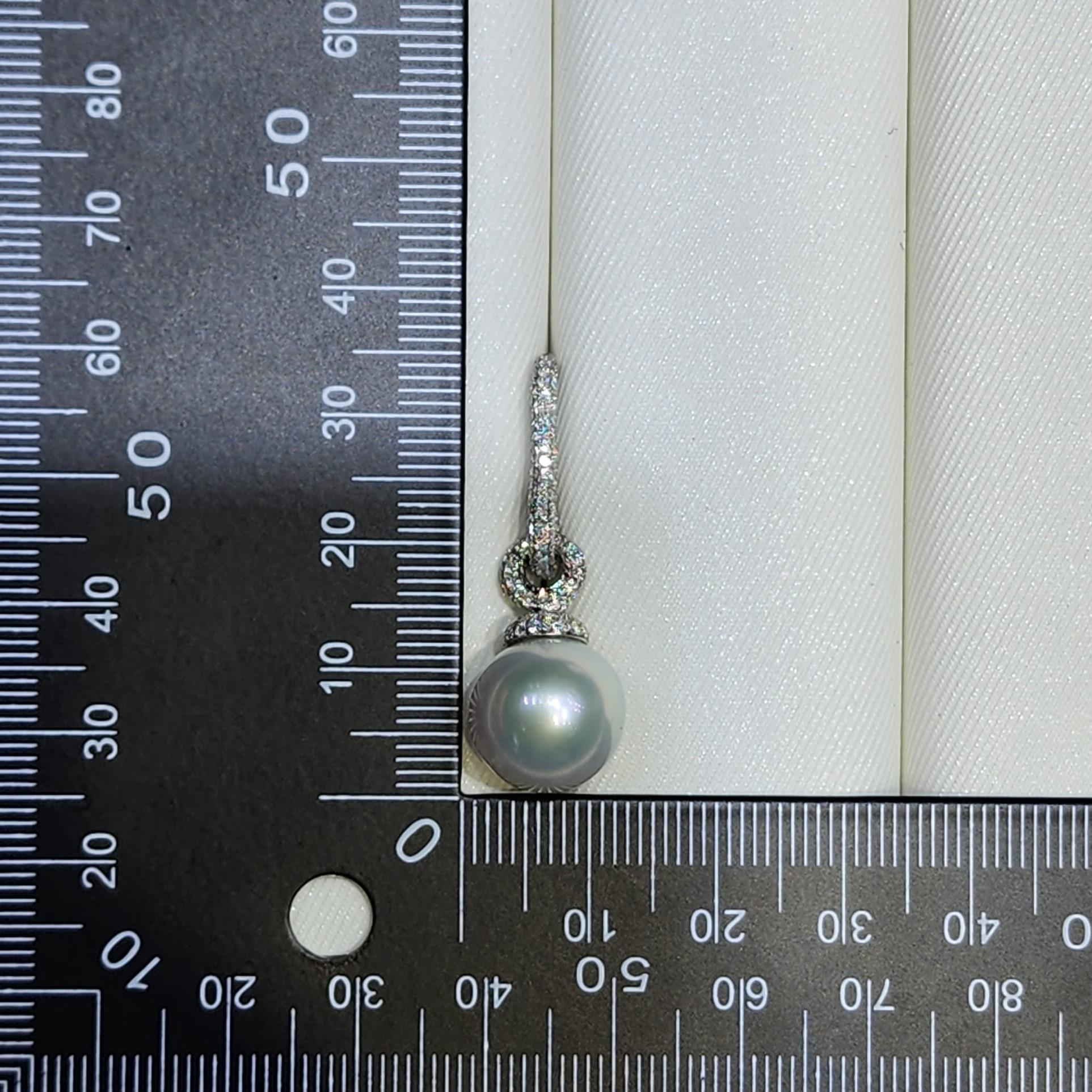 Women's 12mm South Sea Pearl Diamond Dangle Earrings in 14 Karat  White Gold For Sale
