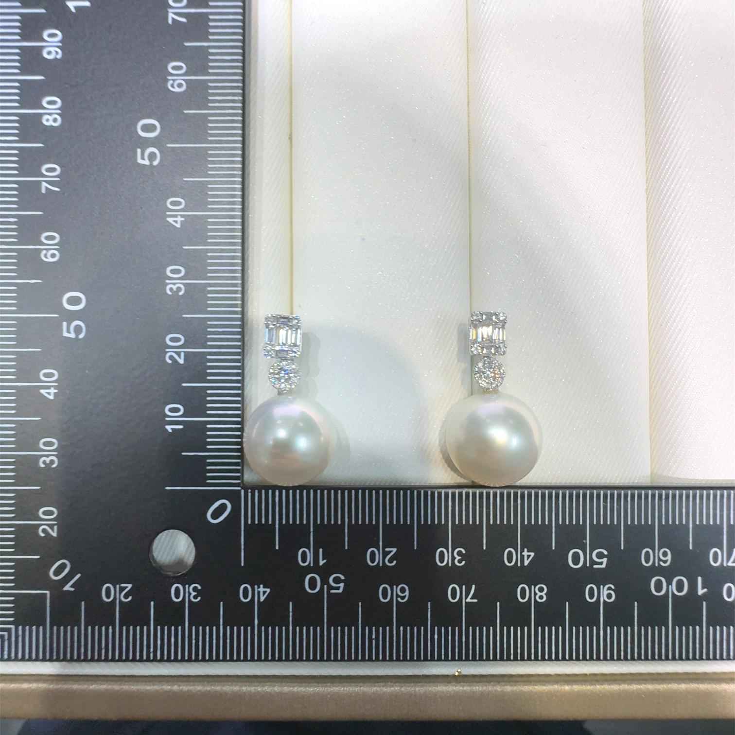 12 mm Südseeperlen-Diamant-Tropfen-Ohrringe aus 18 Karat Weißgold (Zeitgenössisch)