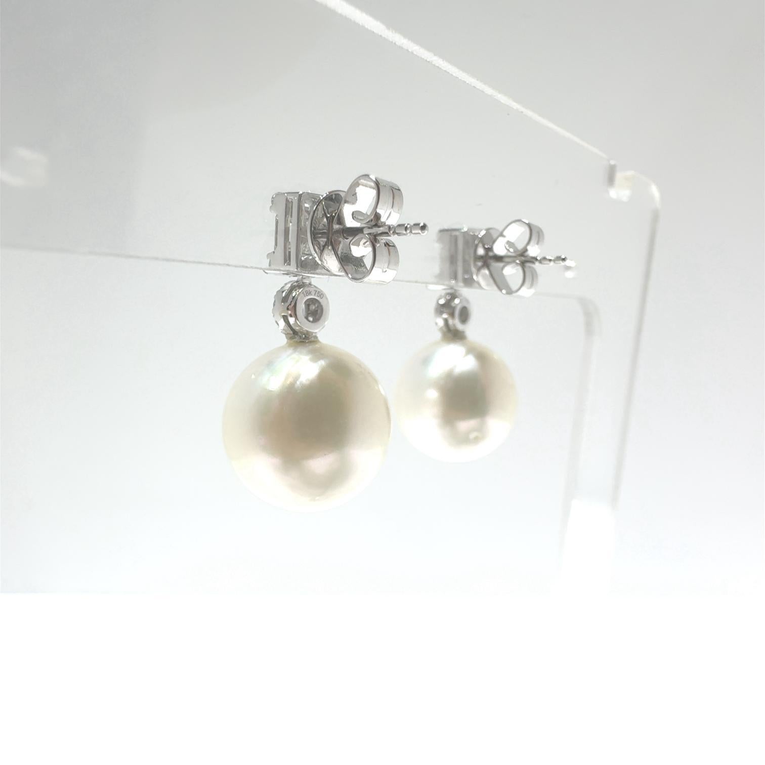 12 mm Südseeperlen-Diamant-Tropfen-Ohrringe aus 18 Karat Weißgold Damen