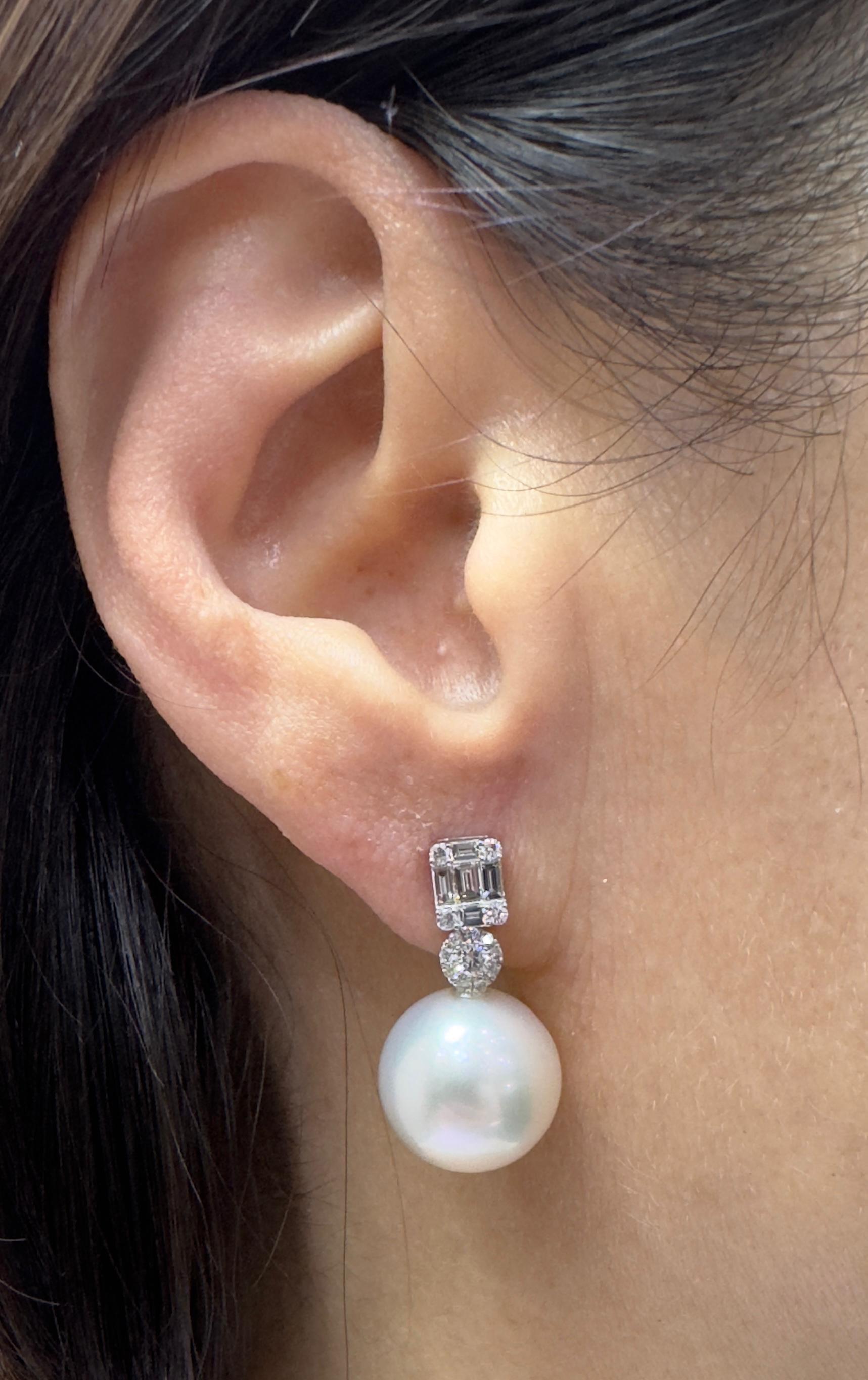 12 mm Südseeperlen-Diamant-Tropfen-Ohrringe aus 18 Karat Weißgold 2