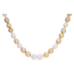 12mm South Sea Semi-Baroque Pearl with 14k Yellow Gold Diamond Clasp Necklace