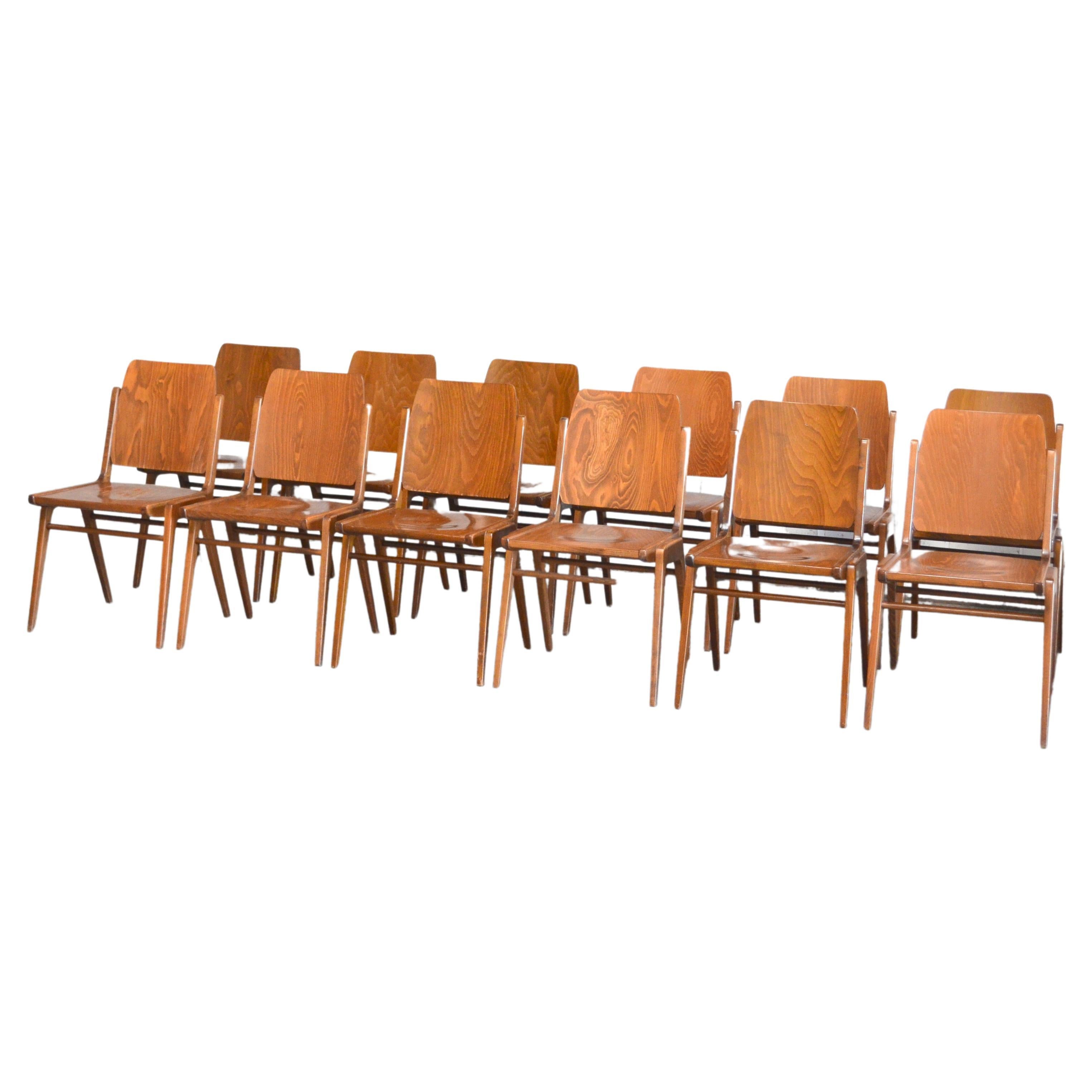 12er-Set Original-Austro-Stühle von Franz Schuster für Wiesner Hager, Österreich 1959